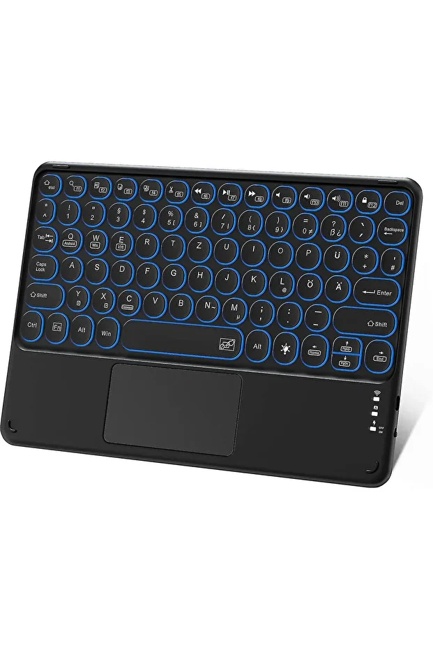 TCL TAB 10 HD 10.1" Tablet İçin Uyumlu Şarjlı Touchpadli Yuvarlak Tuş RGB Bluetooth Klavye - 2