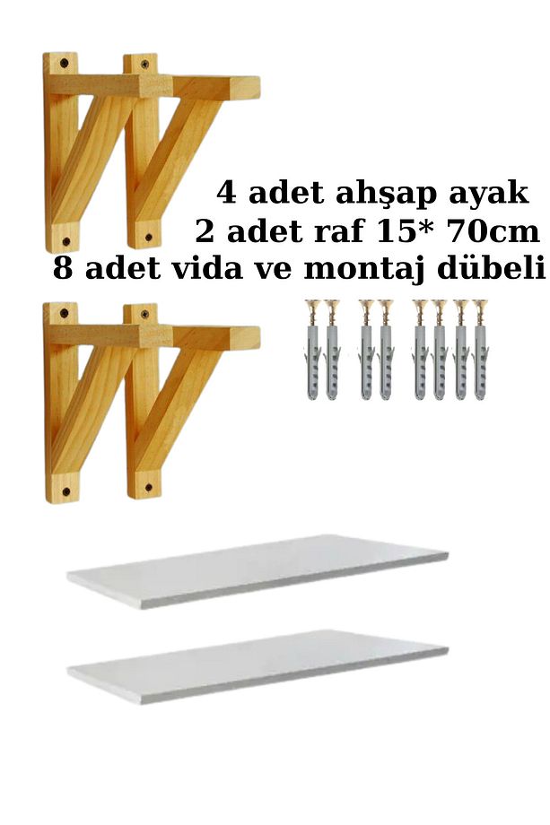Ahşap Ayaklı Kitaplık Biblo- Çerçeve -Rafı 2'li Set - 3