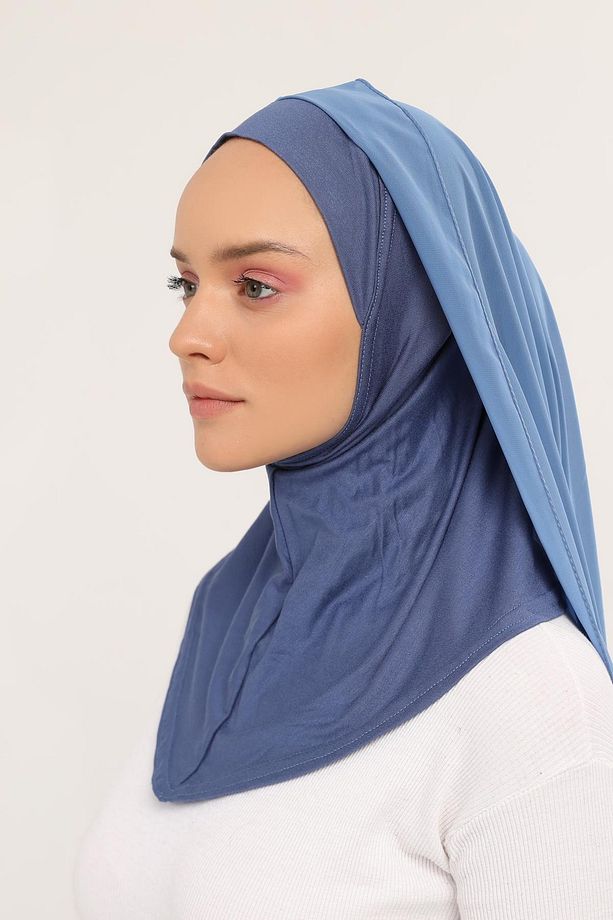 Hazır Lüks Pratik Hijablı Şifon Şal Kot - 1