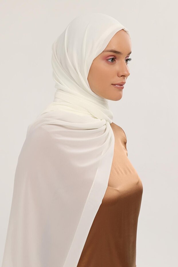 Ready Practical Luxury Neck Collar Beaded Chiffon Shawl Ecru - 3