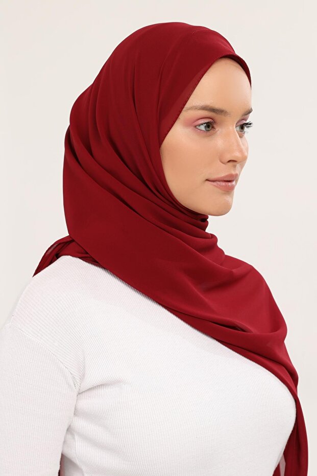 Ready Luxury Practical Hijab Chiffon Shawl Claret Red - 4