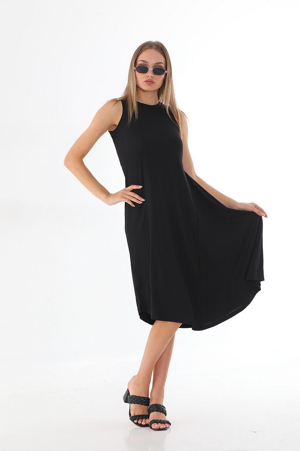 Siyah Asimetrik Elbise - 5