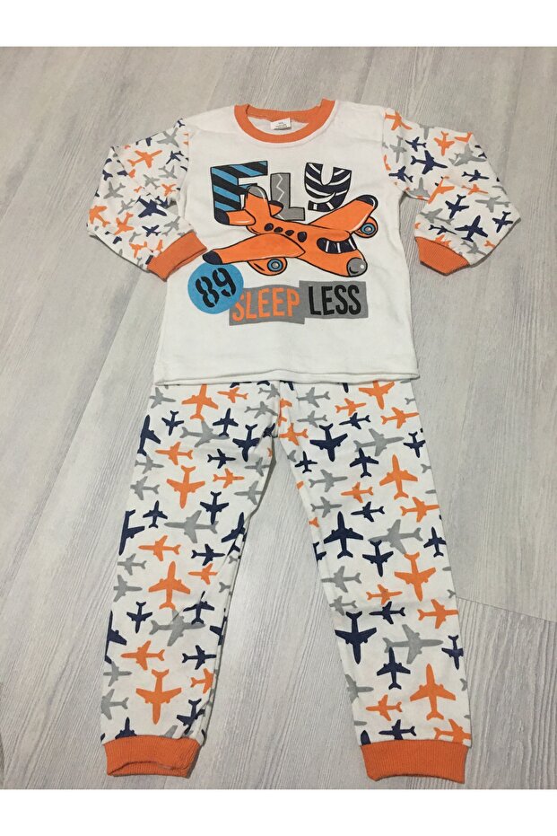 Super Mini Baby Supermini 66-50-23 Airplane Patterned 2-Piece Men's Pajama Set 4-6 Years