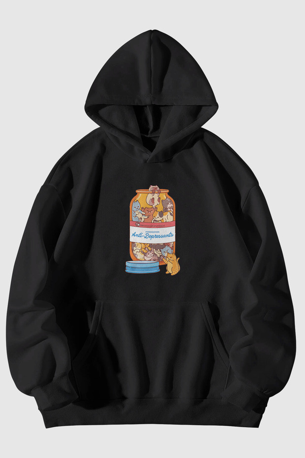 Cat Printed Unisex Kangaroo Pocket Hooded Sweatshirt