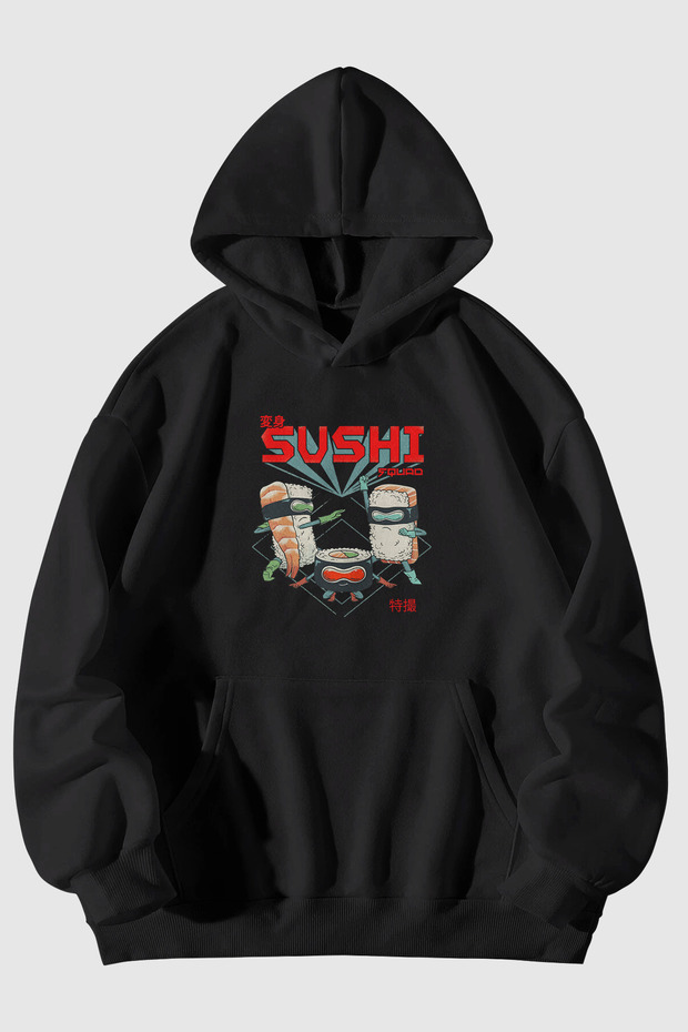 Sushi Squad Printed Unisex Kangaroo Pocket Hooded Sweatshirt Hoodie