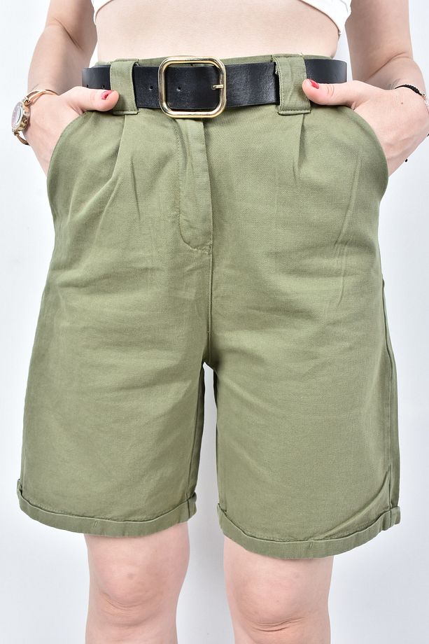 Kemerli Gabardin Şort - 1