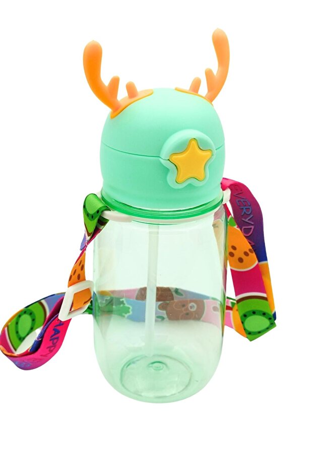 Deer Patterned Water Bottle with Straw, Design Your Own Flask with Sticker - 1