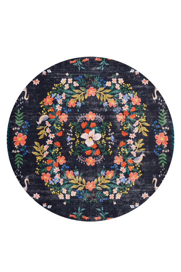 Round 1309 Floral Mira Floral Patterned Colorful Woven Base Carpet