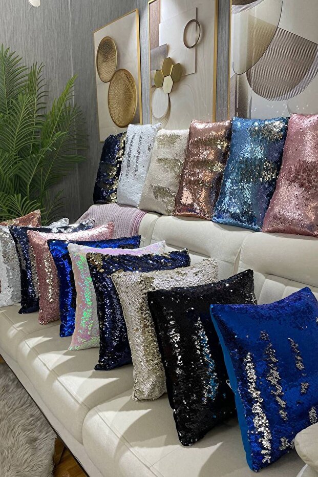 Sequined Reversible Rectangular Throw Pillow Case - White & Silver - 3