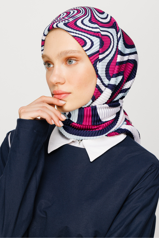Eșarfă plisată cu model Mira - 5