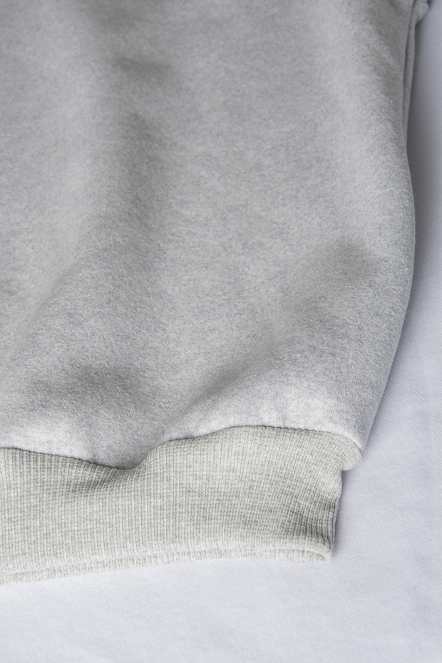 Unisex Gri Oversize Kalın Üç İplik Şardonlu Bisiklet Yaka Basic Sweatshirt - 3