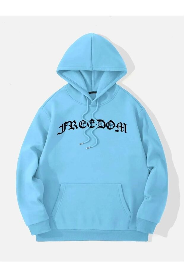 Unisex Blue Freedom Printed Oversize Hooded Sweatshirt