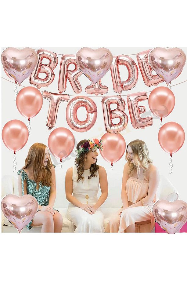 Bride To Be Rose Gold Folyo Balon Seti, 5 Adet Kalp Folyo Ve Lateks Balon - 4