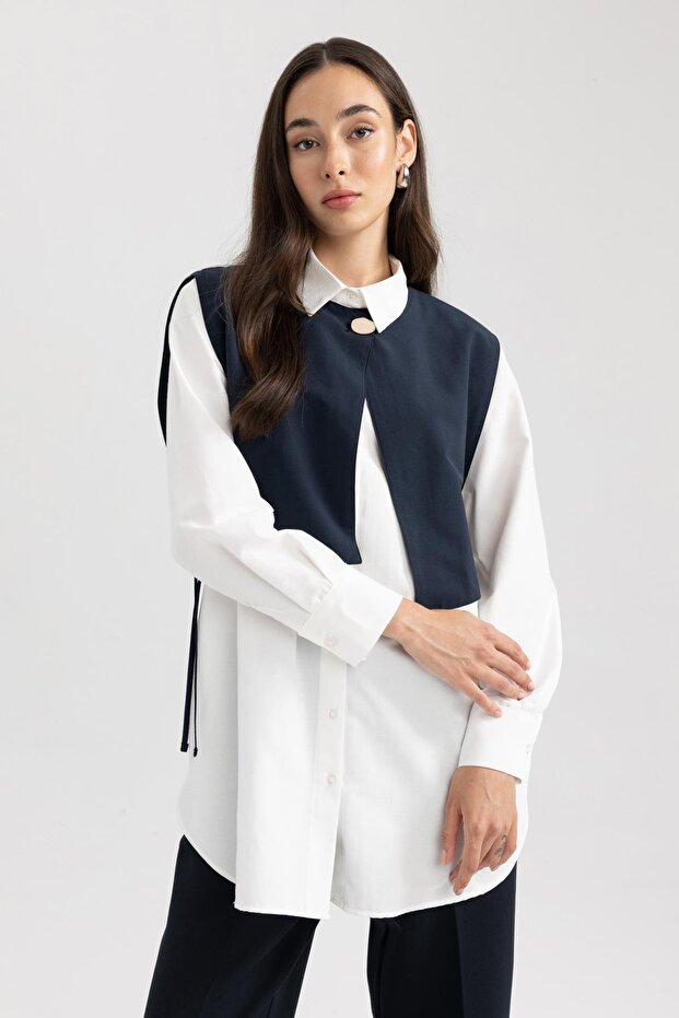 Regular Fit Shirt Collar Poplin Long Sleeve Tunic