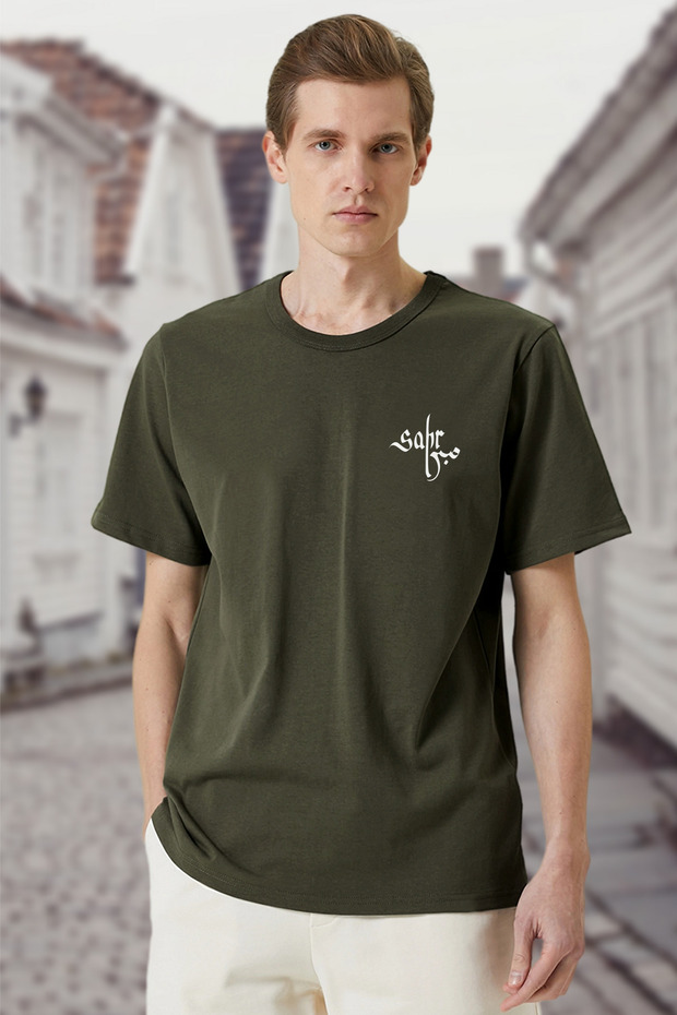 Men's Patience Printed Khaki Crew Neck T-Shirt