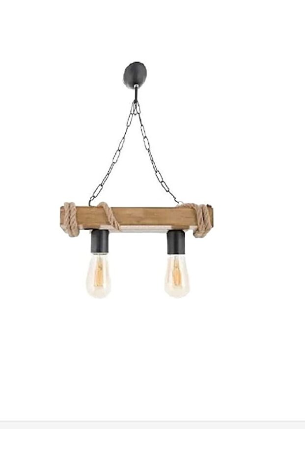 Ahşap Doğal Halatlı 2'li Avize - 1