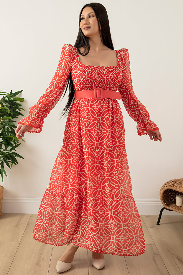 Dantelli Gipeli Şifon Elbise NY3784 - 1