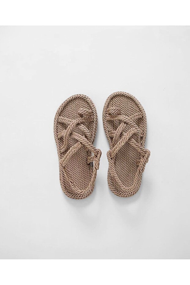 Beige Handmade Knitted Straw Sandals