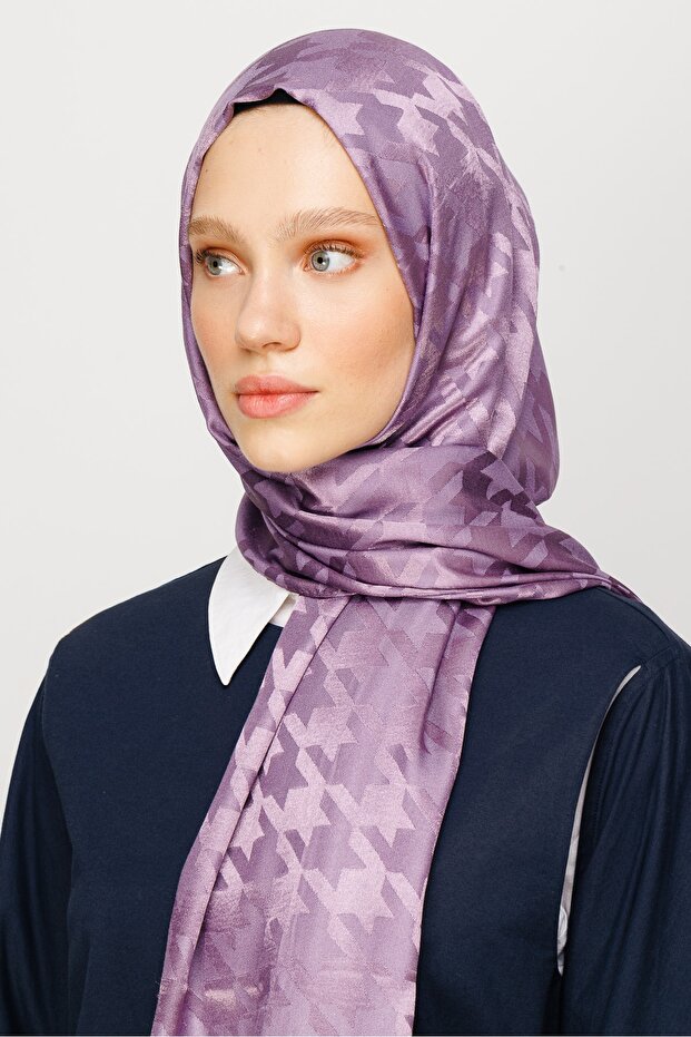 Houndstooth Pattern Shiny Jacquard Shawl - 5