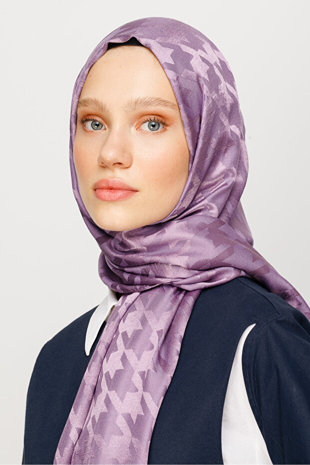 Houndstooth Pattern Shiny Jacquard Shawl - 6