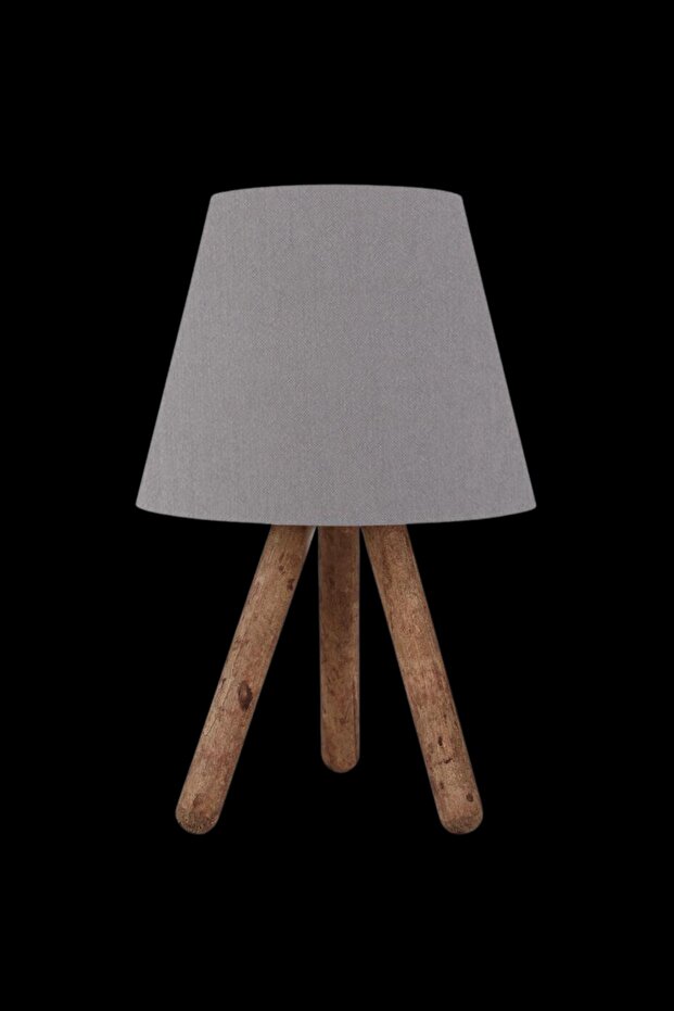 Three-legged Wooden Lampshade Grey Fabric Shade Bedroom Children's Room Table Lamp