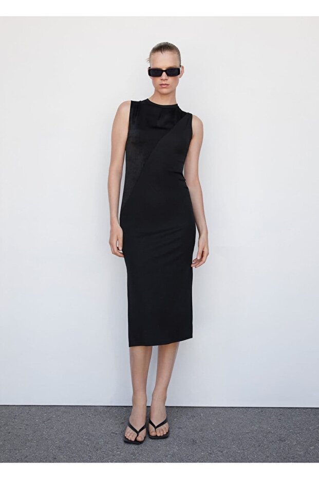 Saten Parçalı Elbise - 2