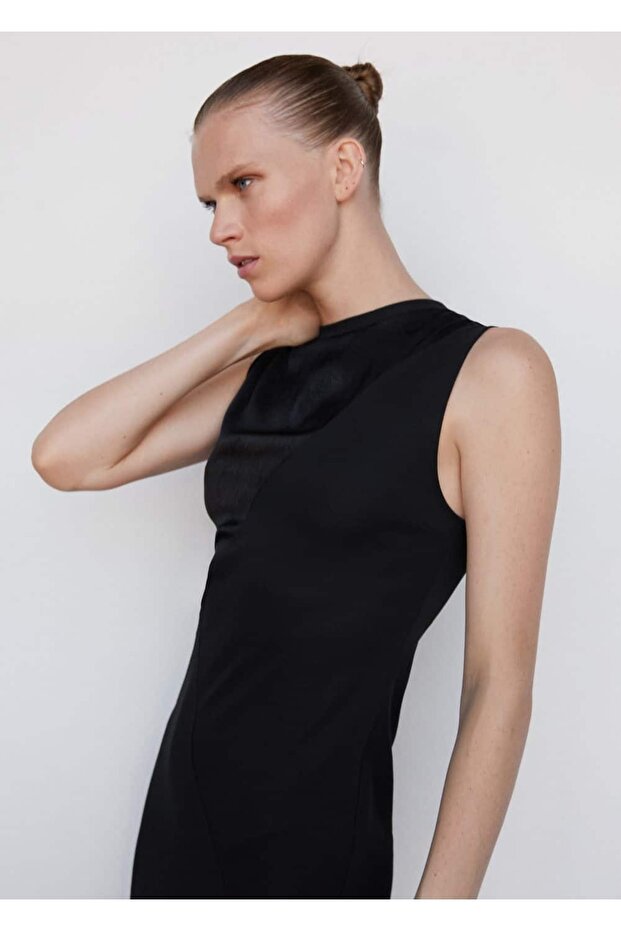 Saten Parçalı Elbise - 6