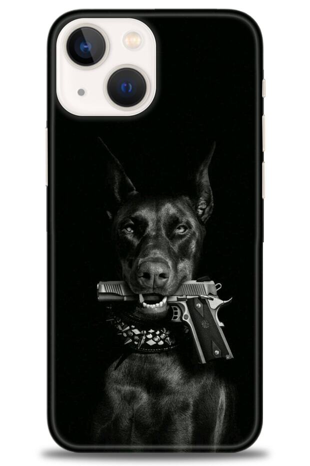 iPhone 14 Compatible Hd Printed Case - Pistol and Dog + Full Screen Protector