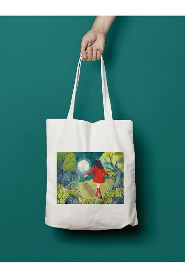 FOREST RED RAINCOAT GIRL'S FULL MOON GIFT CLOTH BAG