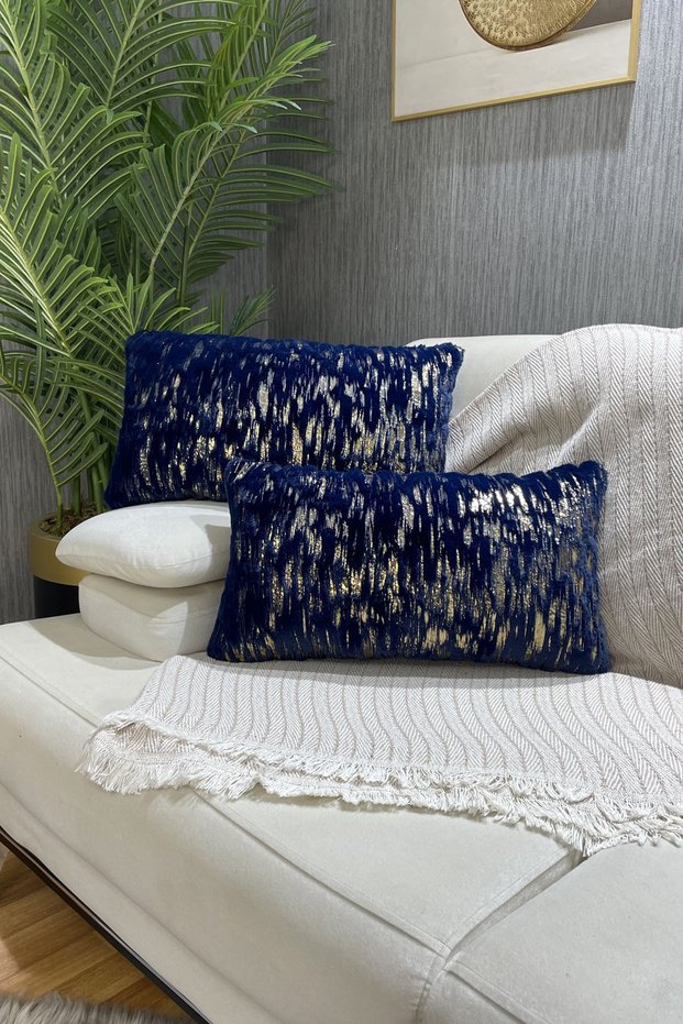 Gilded Plush Rabbit Rabbit Throw Pillow Case Rectangular - Navy Blue