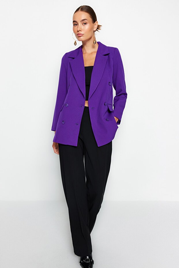 Purple Oversize Lined Woven Blazer Jacket TWOAW20CE0130