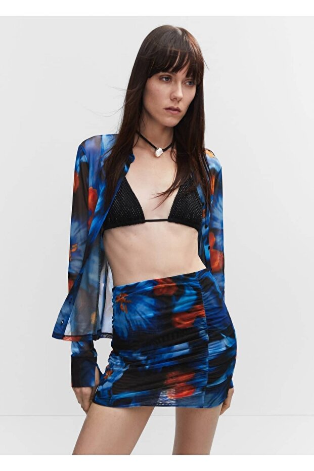 Büzgülü tül mini etek - 1