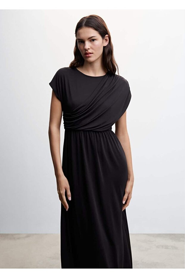 Drape Detaylı Elbise - 1