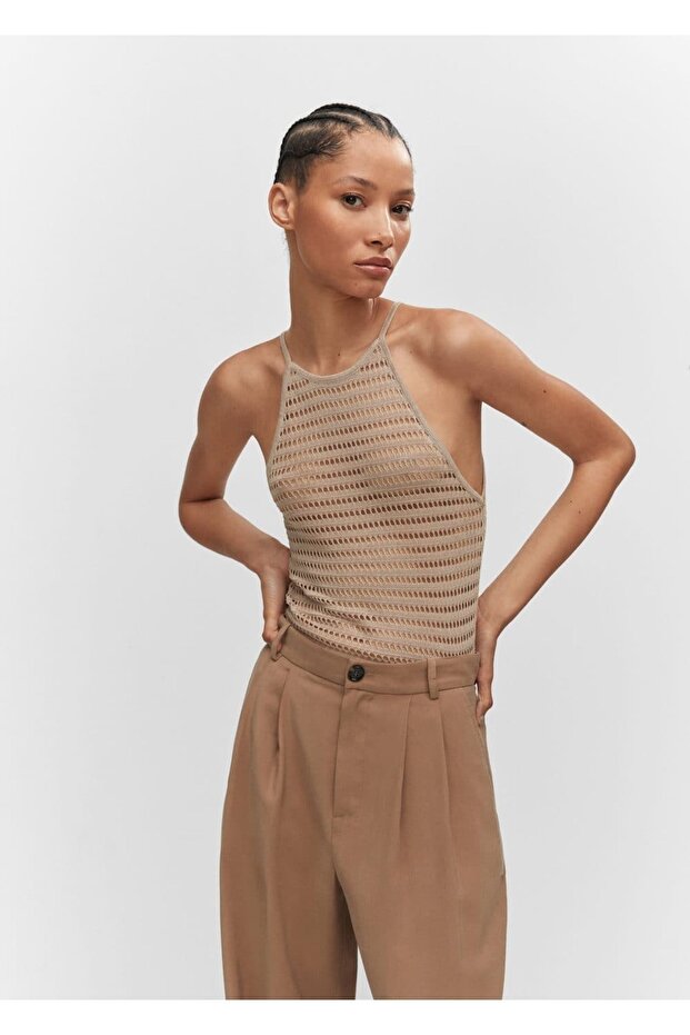 Halter Yaka Triko Bluz - 1