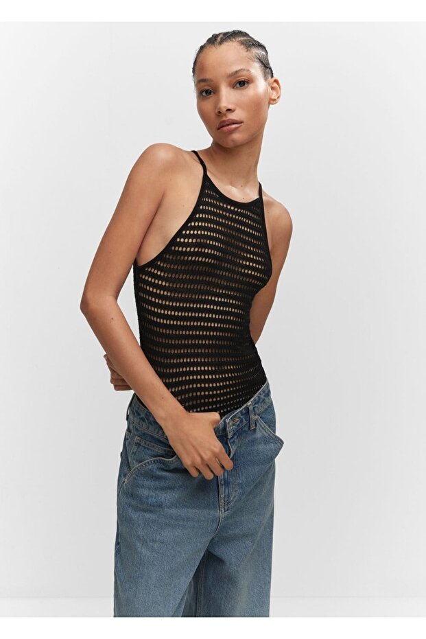 Halter Yaka Triko Bluz - 1