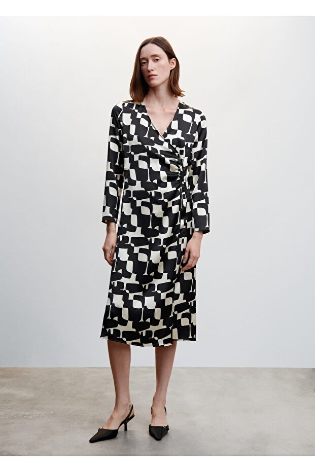 Desenli Saten Elbise - 2