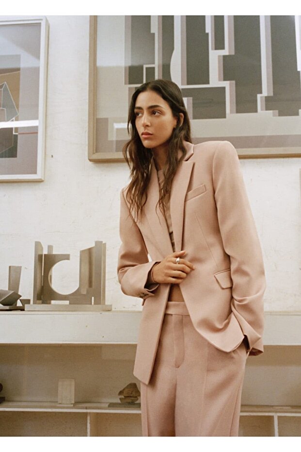 Cepleri Dikişli Kumaş Blazer Ceket - 7