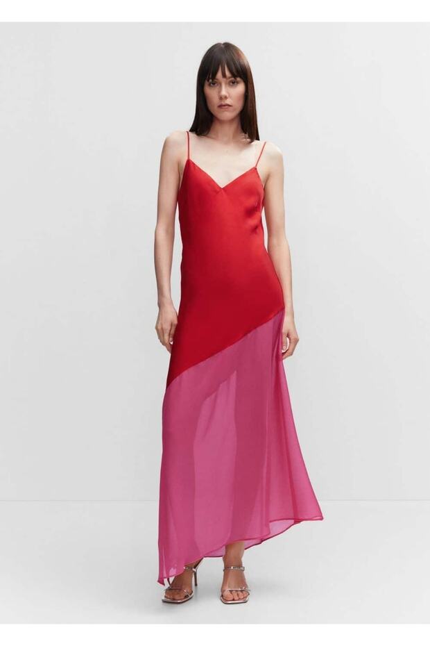 Asimetrik Yarı Transparan Panelli Elbise - 2