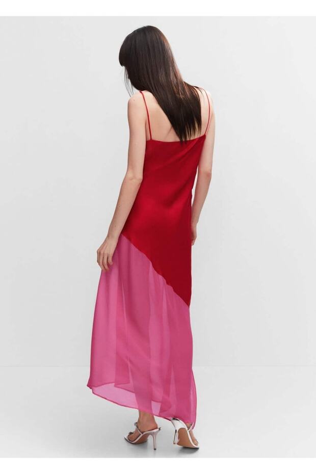 Asimetrik Yarı Transparan Panelli Elbise - 4