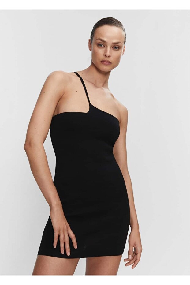 Asimetrik Yaka Elbise - 1