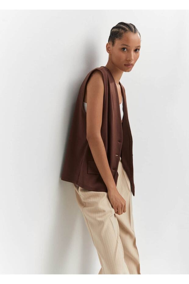 Düz Kesim Oversize Yelek - 8