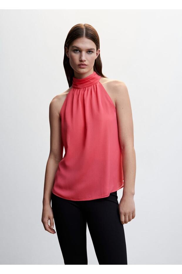 Halter Yaka Bağ Detaylı Bluz - 1