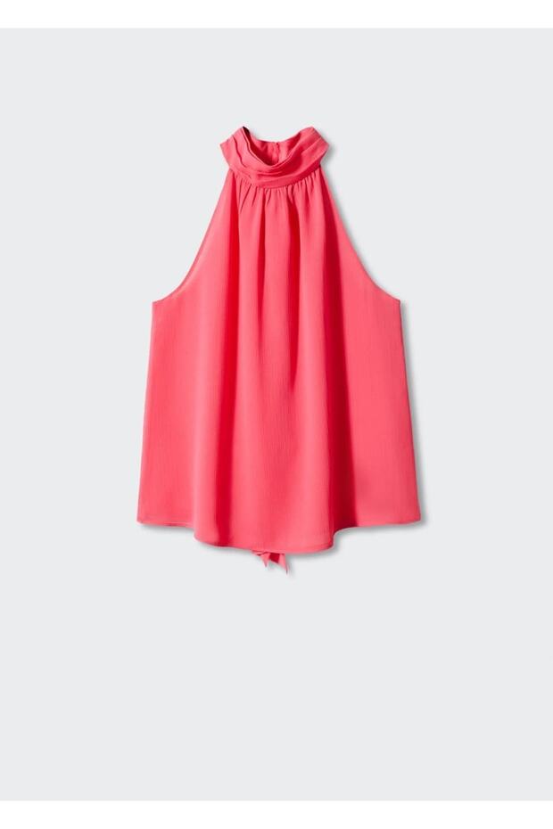 Halter Yaka Bağ Detaylı Bluz - 3