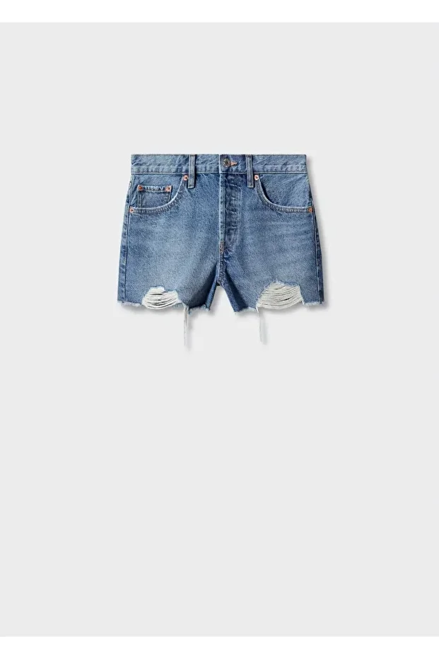 Yırtık denim şort - 3