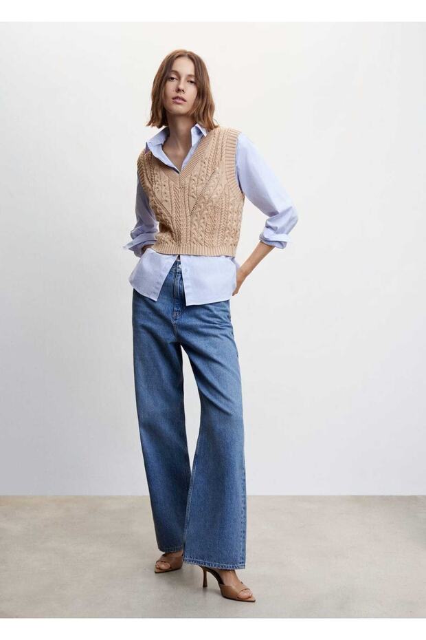 Örgü Desenli Triko Yelek - 2