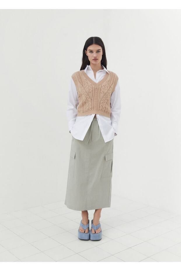 Örgü Desenli Triko Yelek - 5