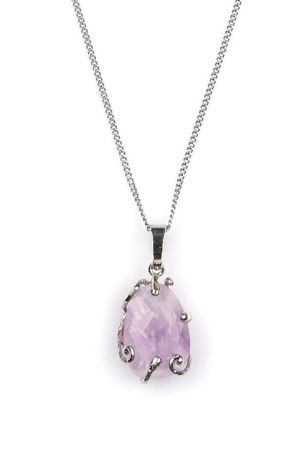 Amethyst Natural Stone Silver Colored Necklace