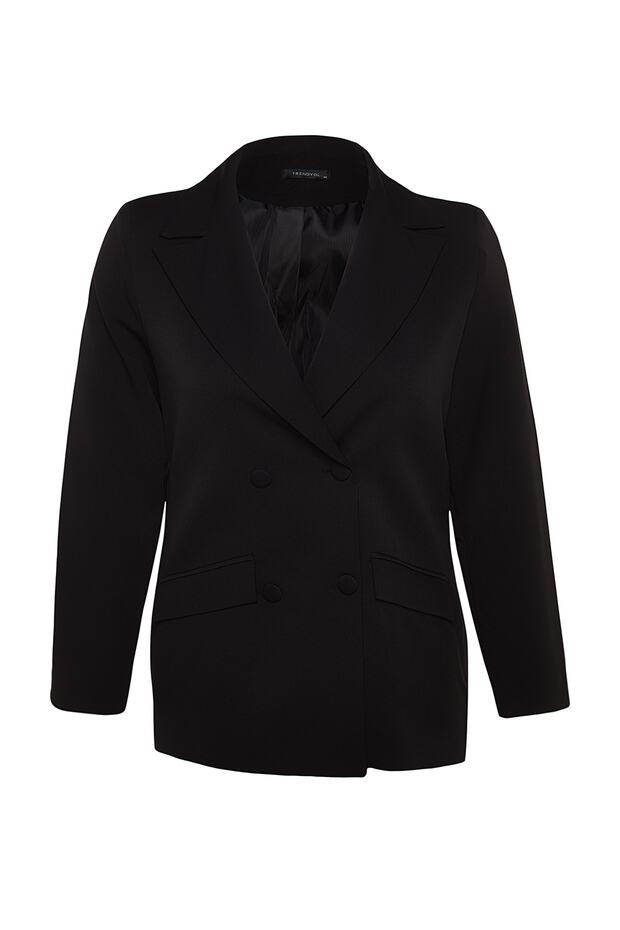 Siyah Çift Kapamalı Dokuma Blazer Ceket TBBSS22CE0180 - 6