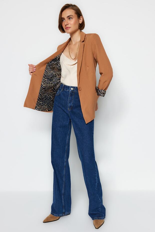 Camel Regular Astar Detaylı Dokuma Blazer Ceket TWOAW20CE0316 - 4