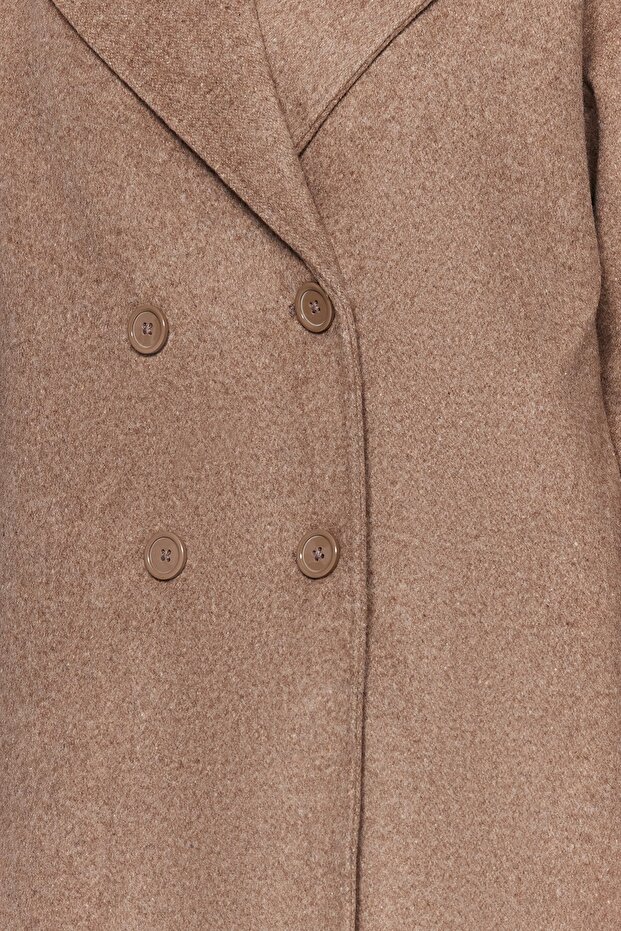 Długi, wełniany płaszcz oversize taupe, o szerokim kroju i kaszmirze TWOAW21KB0038 - 7